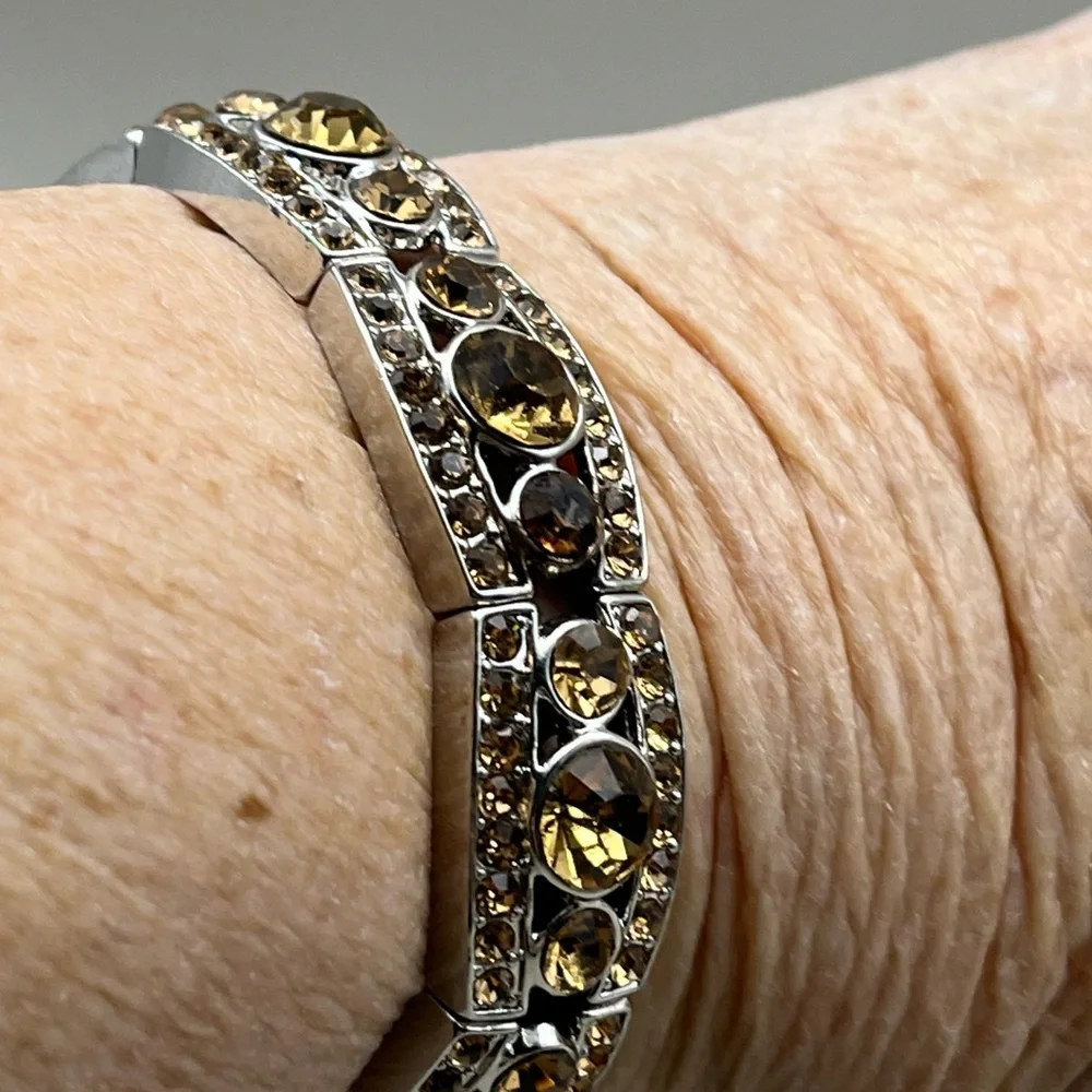 Elegant Silver and Brown Crystal Bracelet